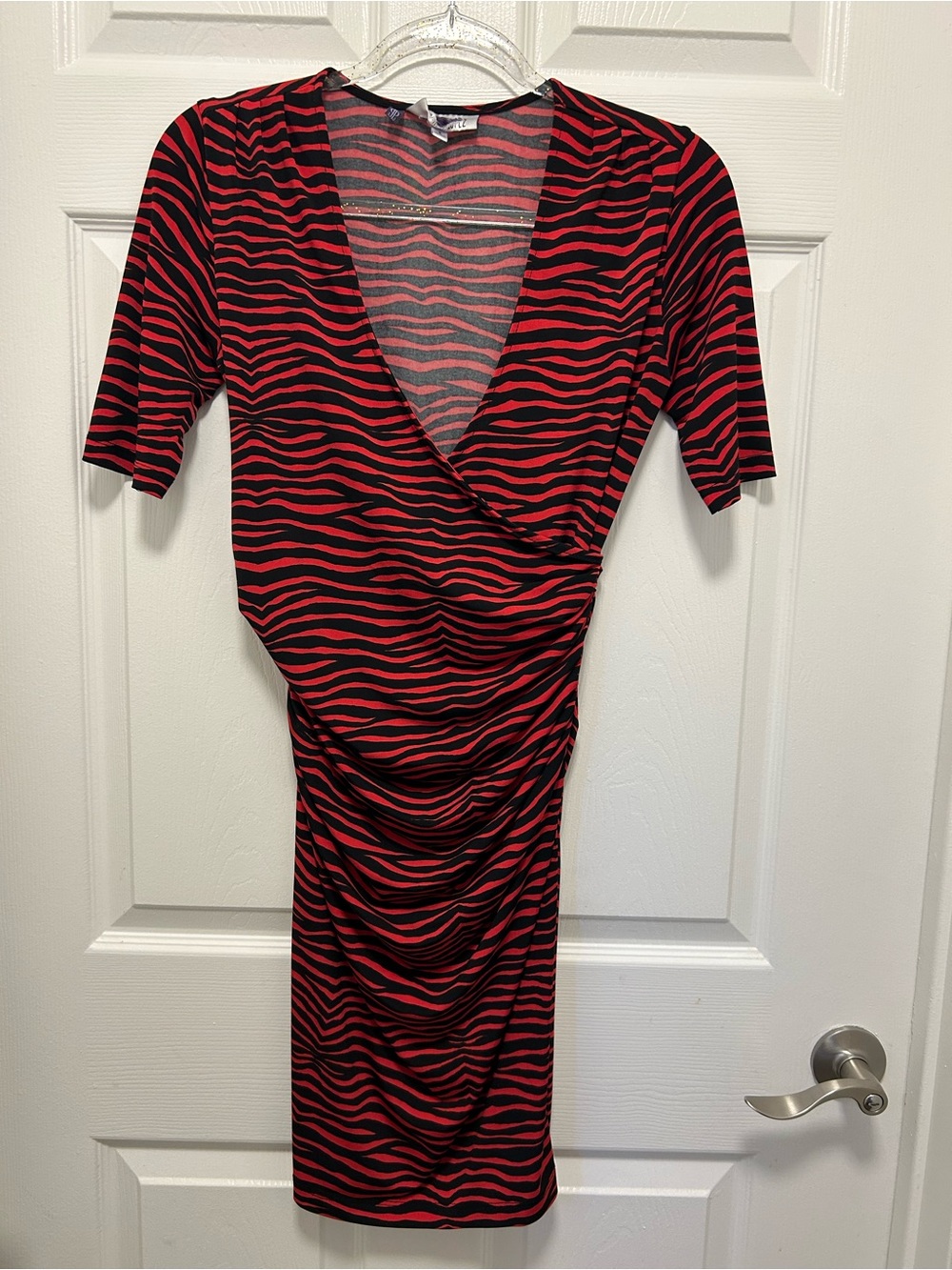 Jennifer Lopez Red and Black Zebra-Print Midi Dress